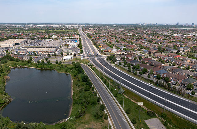 bridge on Bovaird Drive, at the intersection at Worthington Ave and Bovaird Drive