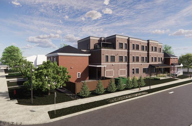 sample illustration display of cornerstone suites exterior