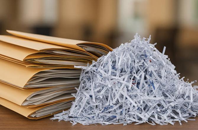pile of paper shredding and file folders