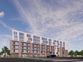 Rendering of new development at East Ave., Mississauga from parking lot.
