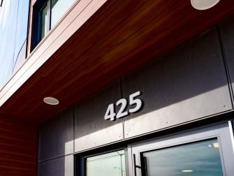 Close up of the exterior entrance at 425 Lakeshore Road East, Mississauga
