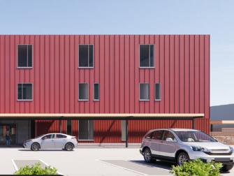 External rendering of Wilkinson Shelter from parking lot.