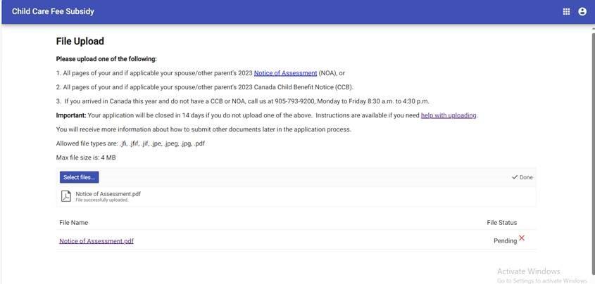 Upload Notice of Assessment file screenshot.