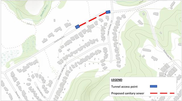 map indicating proposed sanitary sewer location