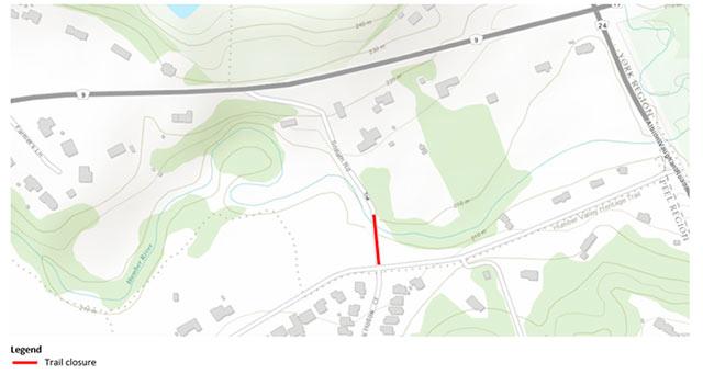 map indicating location of trail closure