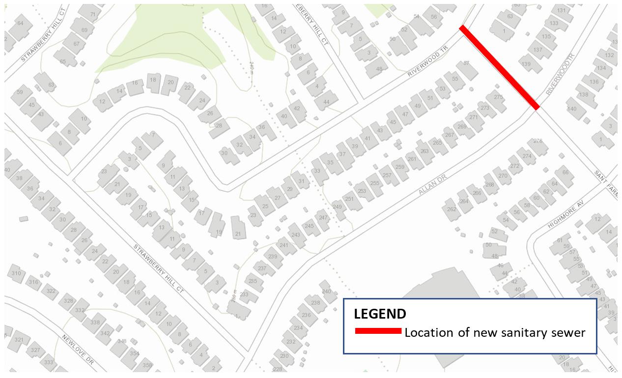 map indicating location of new sanitary sewer
