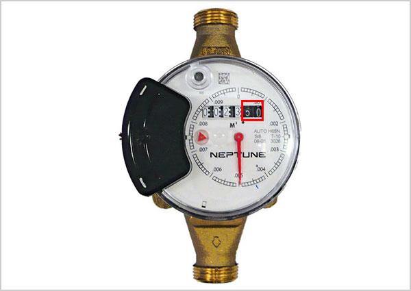 Water meters with 2 black wheels with two black wheels highlighted