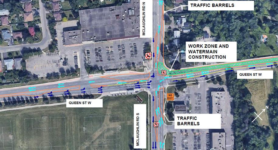 Watermain improvement traffic impacts at McLaughlin and Queen