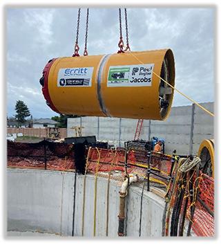 Figure 2: Microtunnel boring machine being lowered into shaft at Site 10