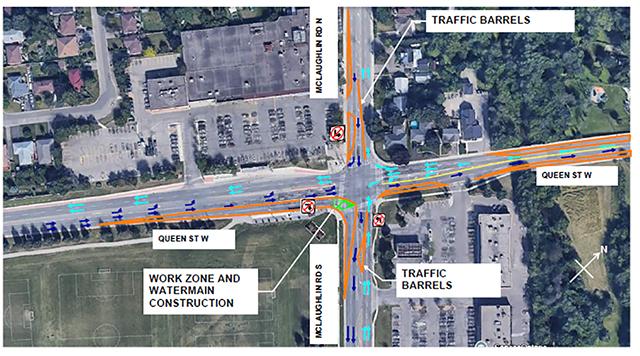 Queen Street West and McLaughlin Road intersection map